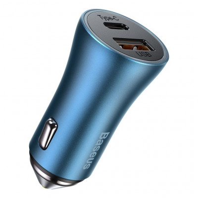 Baseus Golden Contactor Pro autós töltő, USB + USB-C, QC4.0 +, PD, SCP, 40 W, kék