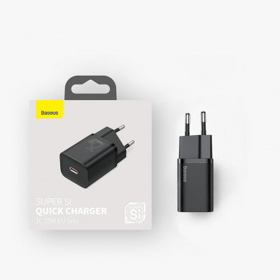 Baseus Super Si Quick Charger gyors hálózati töltő 1C 25W, fekete