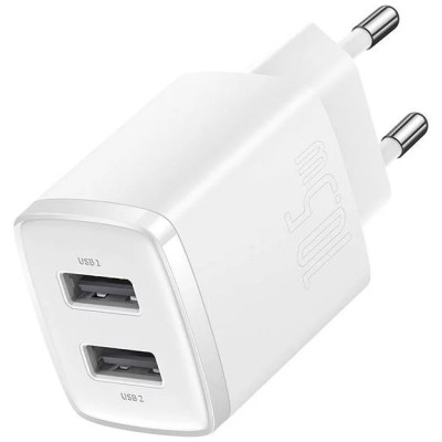 Baseus Compact töltő Quick Charger, 2x USB, 10.5W, fehér
