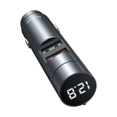 Baseus Energy Column Pro autós vezeték nélküli MP3 töltő, Bluetooth 5.0, 2xUSB, 30W (szürke)