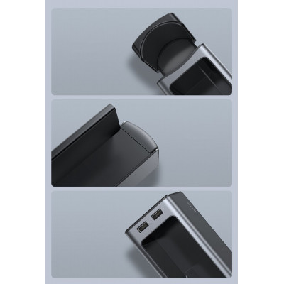 Baseus Deluxe fém autós rendszerező pohártartóval, 2x USB töltővel, fekete