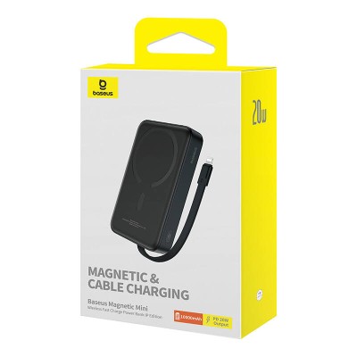 Baseus Magnetic Mini Powerbank, 10000mAh,Lightning, USB-C, 20W, MagSafe (fekete)