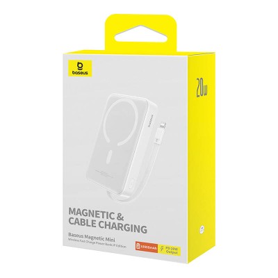 Baseus Magnetic Mini Powerbank, 10000mAh,Lightning,USB-C, Lightning, 20W, MagSafe (fehér)