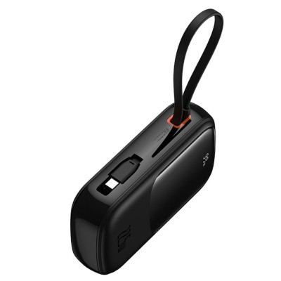 Baseus Qpow Pro+ 20000mAh 22,5W powerbank beépített USB-C kábellel és kijelzővel - fekete