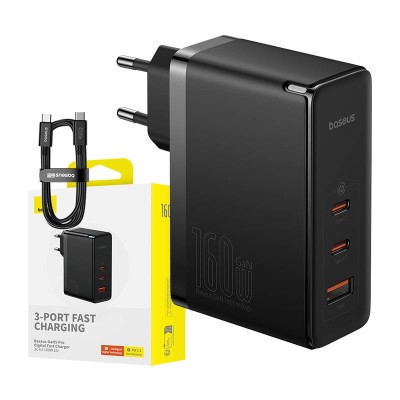 Baseus GaN5 Pro Gyorstöltő, 2xUSB-C, USB, 160W (fekete)