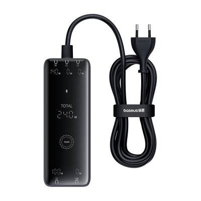 Baseus Digital GaN töltő, 3x USB-C + USB + DC, 240W + 1 m kábel (fekete)