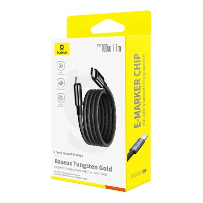 Baseus Tungsten Gold mágneses USB-C / USB-C kábel 100W 1m - (fekete)