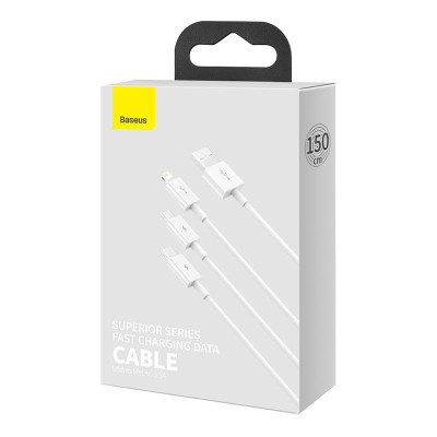 Baseus Superior Data gyorstöltő kábel, USB - M+L+C, 3,5A 1m (fehér)