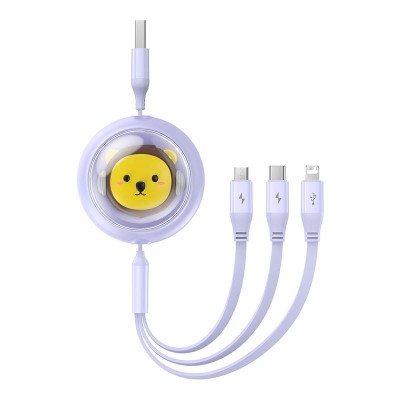 Baseus 3-1 töltőkábel USB - USB-C, USB-M, Lightning, 3,5A, 1,1m (lila)