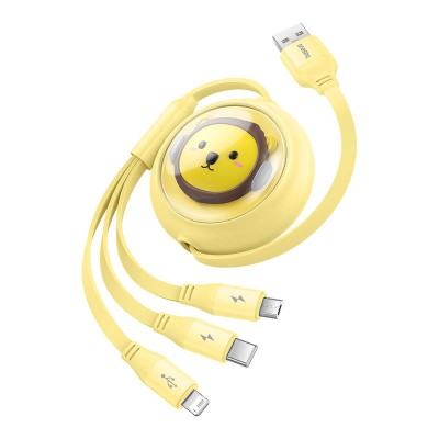 Baseus 3-1 töltőkábel USB - USB-C, USB-M, Lightning, 3,5A, 1,1m (sárga)