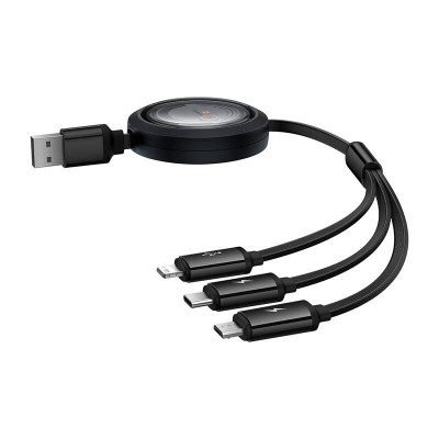 Baseus Free2Draw  Gyorstöltő Kábel USB – USB-C/Micro USB/Lightning,3.5A,1.1 m (fekete)