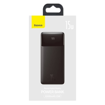 Baseus Bipow Powerbank, 2x USB, USB-C, Micro USB, 20000mAh, 15W (fekete)