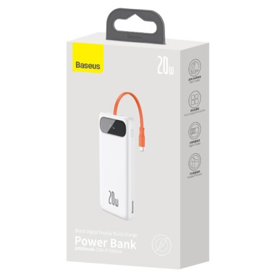 Baseus Block Power Bank 10000mAh, 20 W + Lightning kábel (fehér)