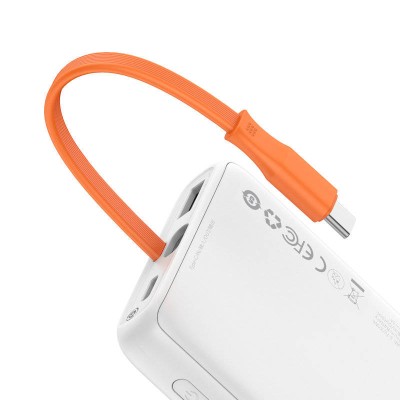 Baseus Block Power Bank 10000mAh, 22.5W + USB-C kábel (fehér)