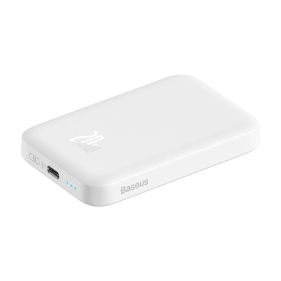 Baseus Magnetic Powerbank 6000mAh 20W + USB-C kábel, 60W, 50 cm, fehér