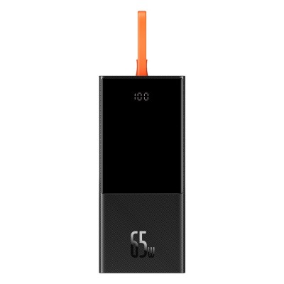 Baseus Elf power bank, 2x USB - USB-C, beépített USB-C kábel PD, 20000mAh, 65W, fekete