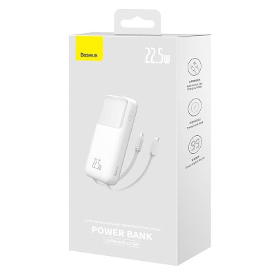 Baseus Powerbank Comet 10000mAh, USB - USB-C, lightning, 22.5W (fehér)