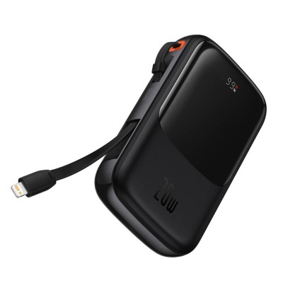 Baseus Qpow Pro Powerbank Lightning kábellel, USB-C, USB, 10000mAh, QC, 20W (fekete)