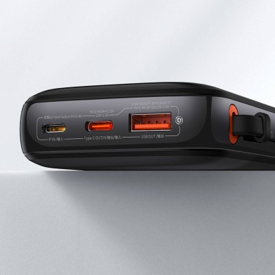 Baseus Qpow Pro Powerbank Lightning kábellel, USB-C, USB, 10000mAh, QC, 20W (fekete)
