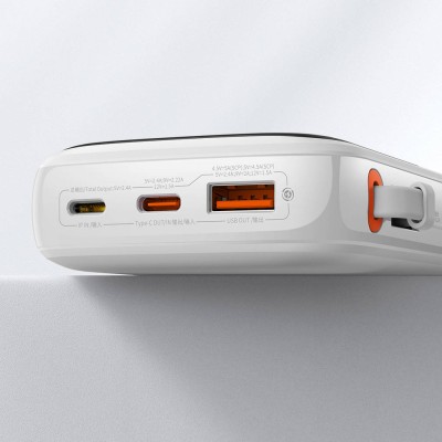 Baseus Qpow Pro Powerbank Lightning kábellel, USB-C, USB, 10000mAh, QC, 20W (fehér)