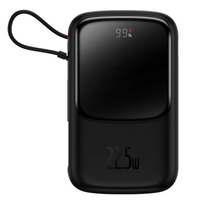 Baseus Qpow Pro Powerbank USB-C kábellel, USB-C, USB, 10000mAh, 22.5W (fekete)