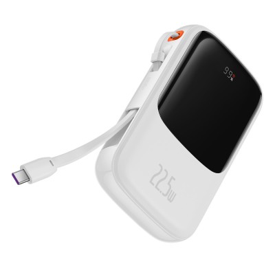 Baseus Qpow Pro Powerbank USB-C kábellel, USB-C, USB, 10000mAh, QC, 22.5W (fehér)