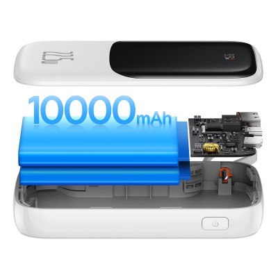 Baseus Qpow Pro Powerbank USB-C kábellel, USB-C, USB, 10000mAh, QC, 22.5W (fehér)
