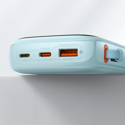 Baseus Qpow Pro Powerbank USB-C kábellel, USB-C, USB, 10000mAh, QC, 22.5W (kék)
