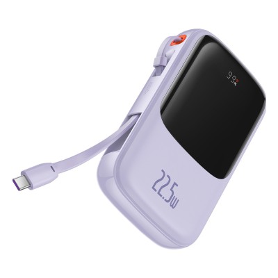 Baseus Qpow Pro Powerbank USB-C kábellel, USB-C, USB, 10000mAh, QC, 22.5W (lila)