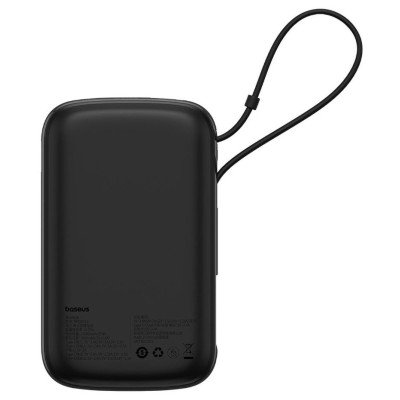 Baseus Qpow Pro+ 10000mAh 22,5W powerbank beépített USB-C kábellel és kijelzővel - fekete