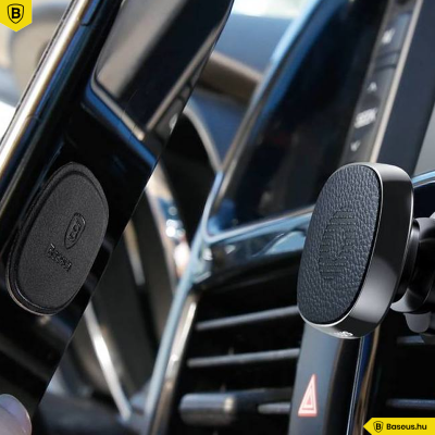 Baseus Privity valódi bőr mágneses autós telefontartó szellőzőrácsra - Fekete