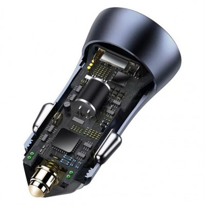 Baseus Golden Contactor Pro autós töltő, USB + USB-C, QC4.0 +, PD, SCP, 40 W, szürke + USB-C/Lighting kábel 1m,fekete
