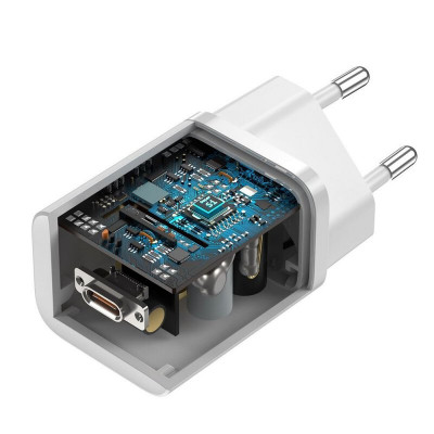 Baseus Super Si gyorstöltő 1C 25W adapter USB-C-USB-C, 1 m-es kábellel, fehér