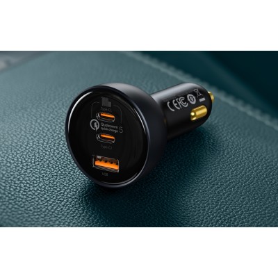 Baseus Qualcomm autós töltő, USB, 2x USB-C, 160W (szürke)