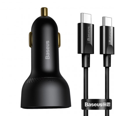 Baseus Superme USB autós töltő, USB-C, 100W + USB-C kábel, fekete