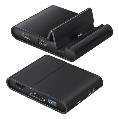 Baseus Mate Pro intelligens asztali dokkoló USB-C Hub mobiltelefonhoz, fekete