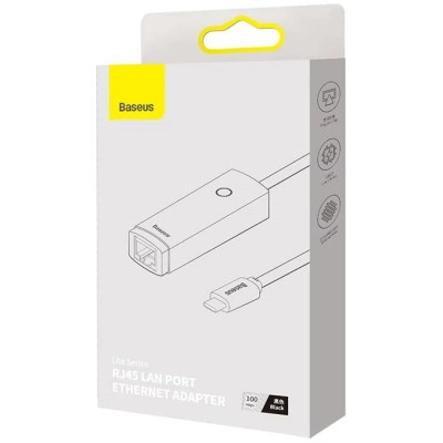 Baseus Lite Series USB-C – RJ45 hálózati adapter, 100Mbps (fekete)