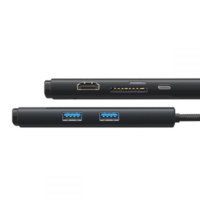 Baseus Lite Sorozat Hub 6 az 1-ben USB-C - 2x USB 3.0 + USB-C PD + HDMI + SD/TF (fekete)