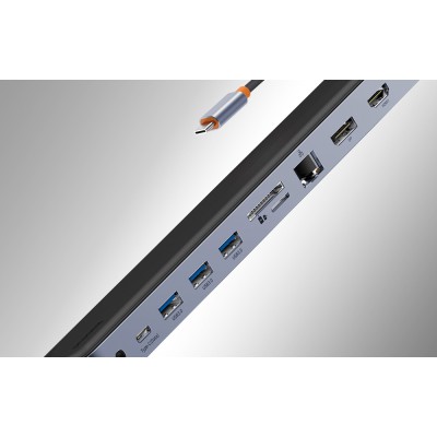 Baseus EliteJoy Gen2 12 az 1-ben HUB, USB-C + 2xHDMI + 3xUSB 3.0 + PD + DP + SD/TF + RJ45 + USB-C + 3.5mm (sötétszürke)