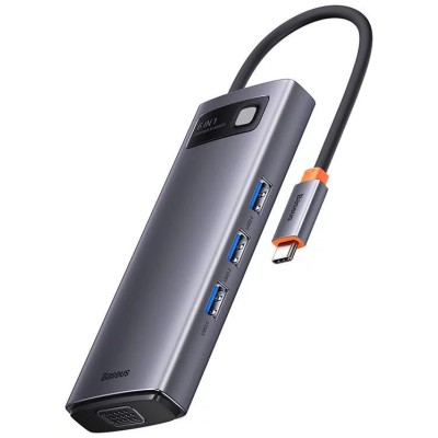Baseus Metal Gleam Series 6 az 1-ben hub, USB-C - 3x USB 3.0 + HDMI + USB-C PD + VGA