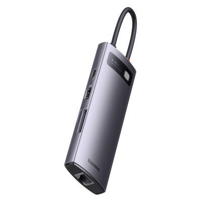 Baseus StarJoy HUB 8 port, USB-C - 3x USB-A / HDMI / RJ45 / SD/TF / USB-C PD szürke