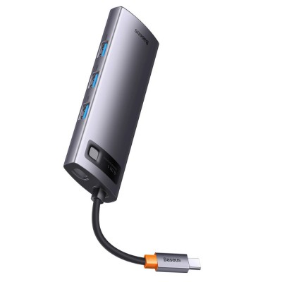 Baseus StarJoy HUB 8 port, USB-C - 3x USB-A / HDMI / RJ45 / SD/TF / USB-C PD szürke